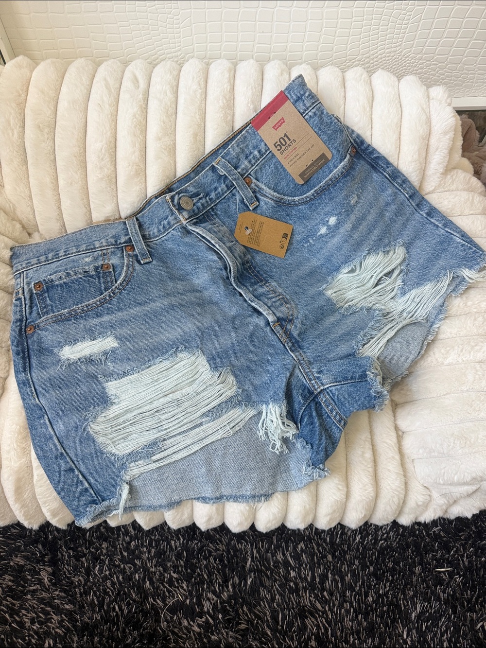 Levi's Distressed Light Blue 501 High-Rise Denim Shorts